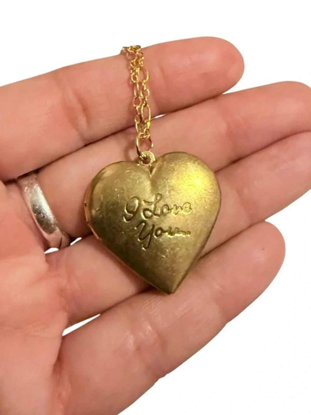 Vintage‎ Oversized I Love You Heart Locket Pendant Necklace, Functional Locket